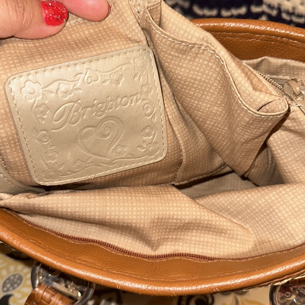 Brighton Woven Straw Shoulder Bag with Brown Leather Trim - Picture 11 of 14